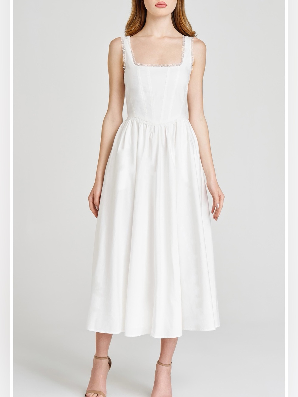 Wayf x Styled by COCO! Selene Lace Trim Stretch Cotton Midi Dress Nordstrom L